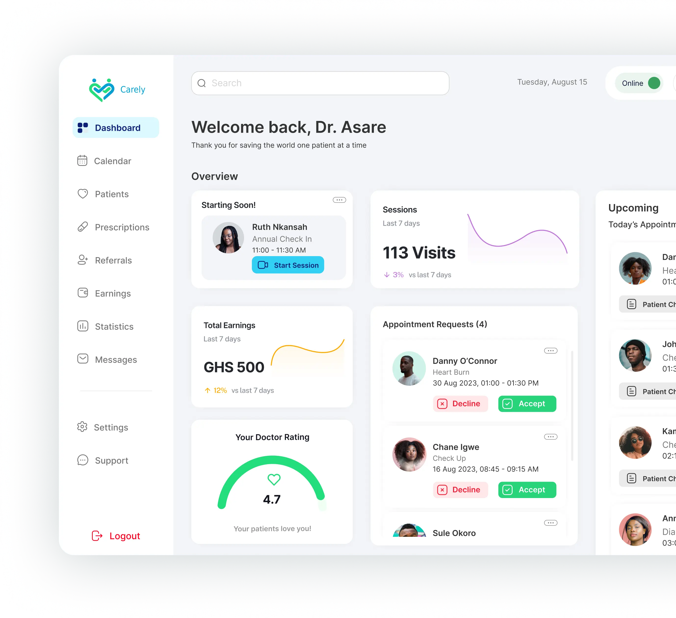 Screenshot of the Health Direct Product dashboard page